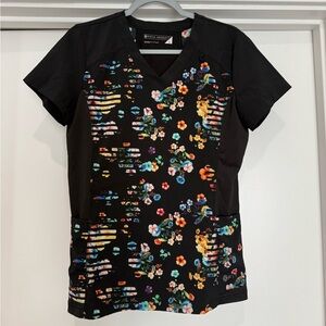 White cross small scrub top floral